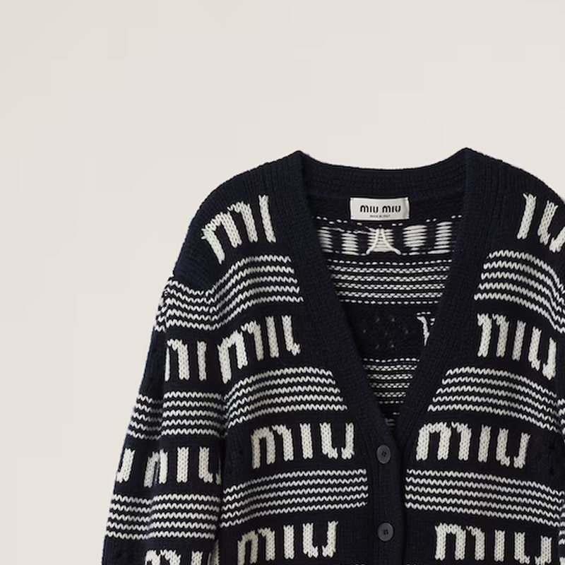 Sizing (W) MIU MIU FW22 黑色條紋V領提花字母針織毛衣 MMF685-12KB-F022X