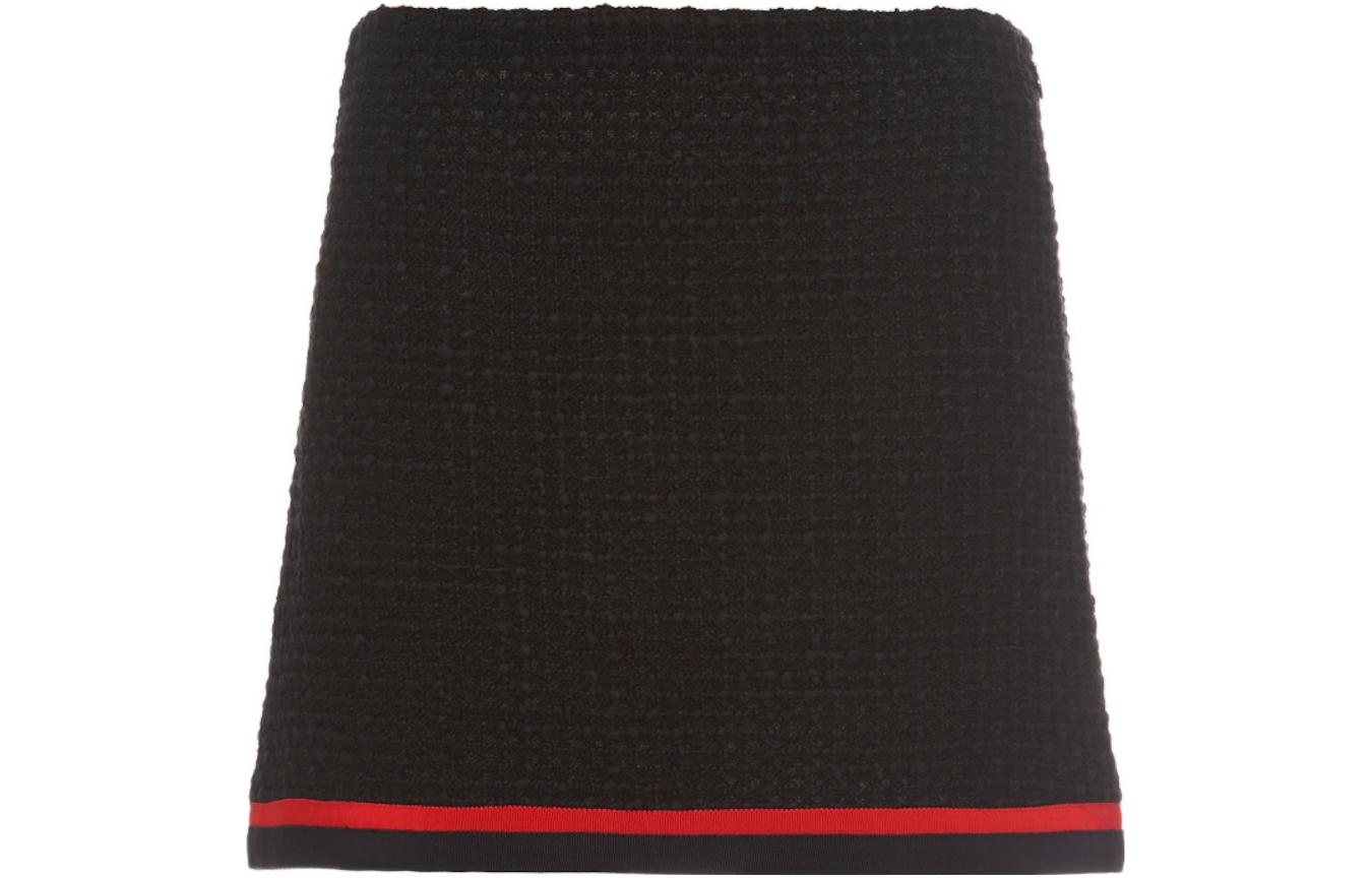 (Women) MIU MIU FW22  Black Tweed Striped A-Line Casual Skirt. MG1814-11D1-F0002