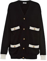 (Women) MIU MIU FW22 Black V-Neck Button-Up Knit Cardigan with Contrast Trim. MMF696-12KG-F0002 (Women) MIU MIU FW22 Black V-Neck Button-Up Knit Cardigan with Contrast Trim. MMF696-12KG-F0002
