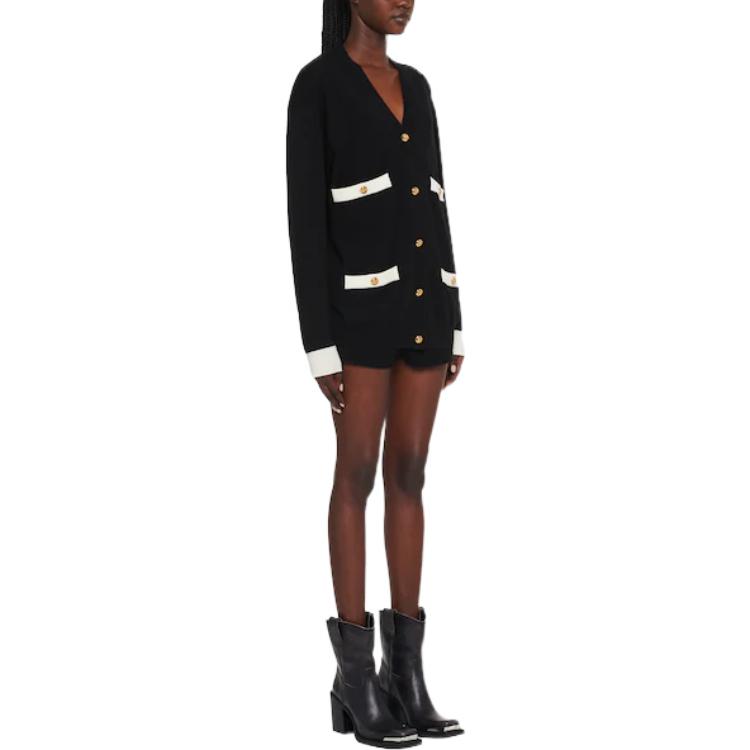 Purchase (W) MIU MIU FW22 Kardigan Rajut Hitam V-Leher Butang dengan Trim Kontras. MMF696-12KG-F0002