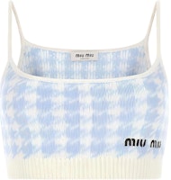 (Women) MIU MIU FW22 Blue Houndstooth Logo Embroidered Sleeveless Top. MMV033-11UX-F0BIL (Women) MIU MIU FW22 Blue Houndstooth Logo Embroidered Sleeveless Top. MMV033-11UX-F0BIL