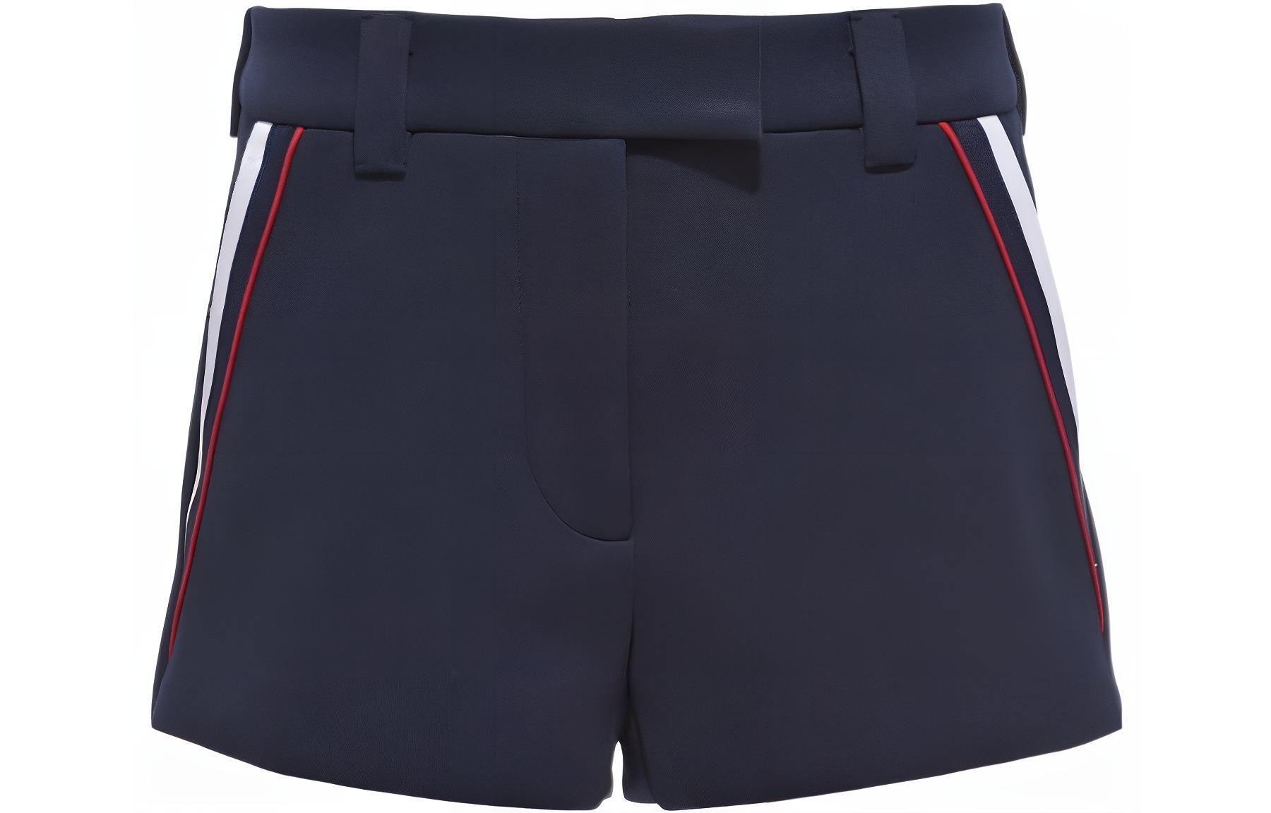 (Women) MIU MIU FW22  Blue Knit Straight-Leg Casual Shorts with Striped Trim MP1606-1TQX-F0008