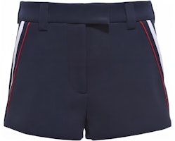 (Women) MIU MIU FW22 Blue Knit Straight-Leg Casual Shorts with Striped Trim MP1606-1TQX-F0008 (Women) MIU MIU FW22 Blue Knit Straight-Leg Casual Shorts with Striped Trim MP1606-1TQX-F0008