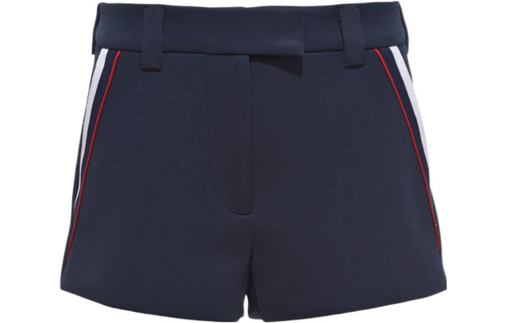 Order (W) MIU MIU FW22 Pantalones cortos de punto azules rectos con ribete a rayas MP1606-1TQX-F0008