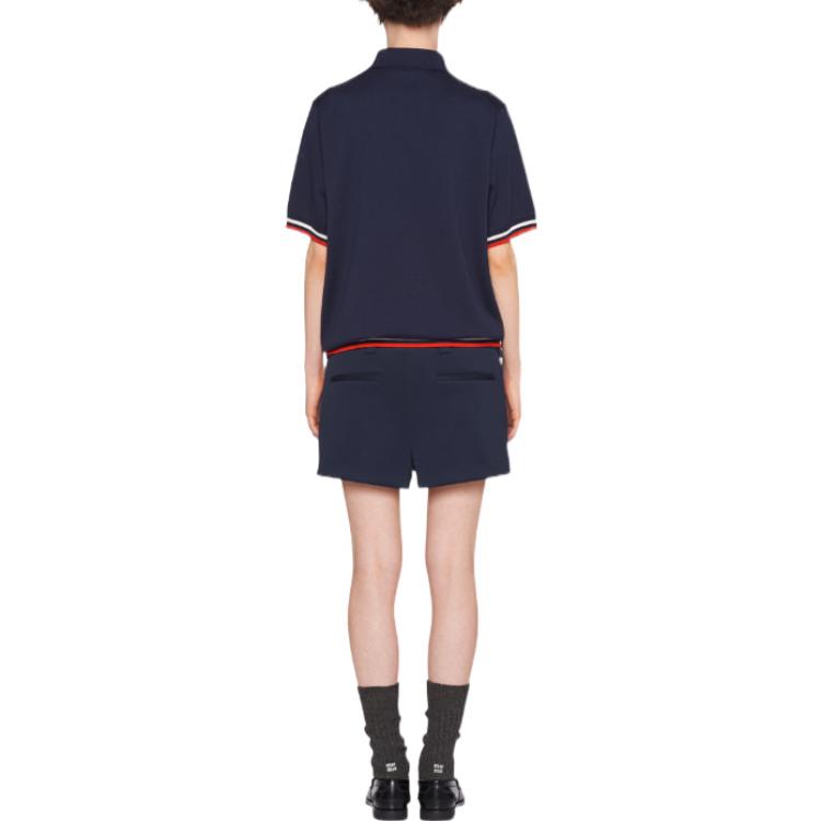 Shop (W) MIU MIU FW22 Pantalones cortos de punto azules rectos con ribete a rayas MP1606-1TQX-F0008