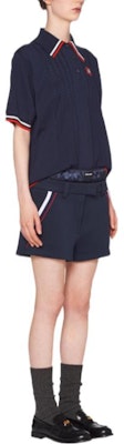 (Women) MIU MIU FW22 Blue Knit Straight-Leg Casual Shorts with Striped Trim MP1606-1TQX-F0008 Purchase (Women) MIU MIU FW22 Blue Knit Straight-Leg Casual Shorts with Striped Trim MP1606-1TQX-F0008