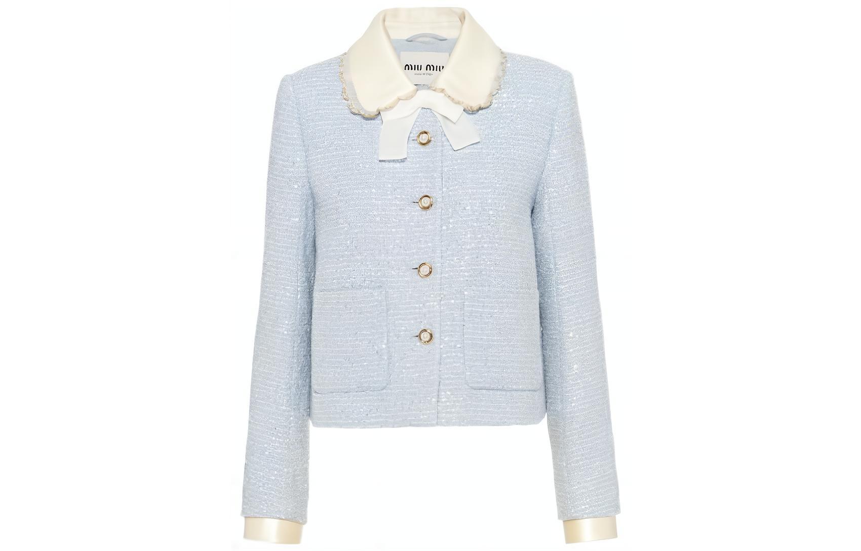 (Women) MIU MIU FW22  Blue Sequin Embellished Tweed Jacket. MH1697-1UT0-F0M10