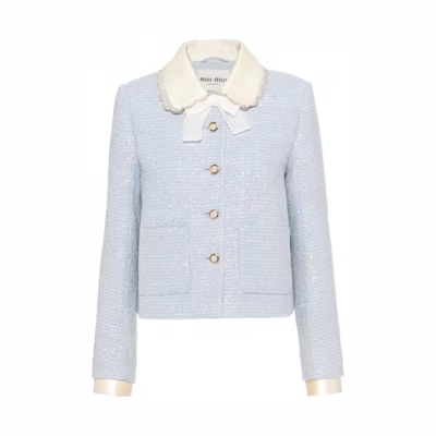 (Women) MIU MIU FW22 Blue Sequin Embellished Tweed Jacket. MH1697-1UT0-F0M10
