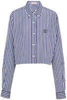 (Women) MIU MIU FW22 Blue Striped Logo Button-Up Long Sleeve Shirt. MK1708-11O0-F0008 (Women) MIU MIU FW22 Blue Striped Logo Button-Up Long Sleeve Shirt. MK1708-11O0-F0008