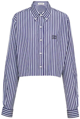 (Women) MIU MIU FW22 Blue Striped Logo Button-Up Long Sleeve Shirt. MK1708-11O0-F0008 Buy (Women) MIU MIU FW22 Blue Striped Logo Button-Up Long Sleeve Shirt. MK1708-11O0-F0008