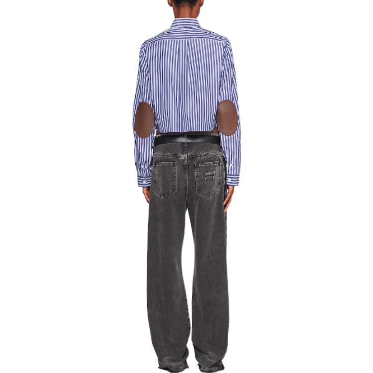 (Women) MIU MIU FW22  Blue Striped Logo Button-Up Long Sleeve Shirt. MK1708-11O0-F0008 圖 4