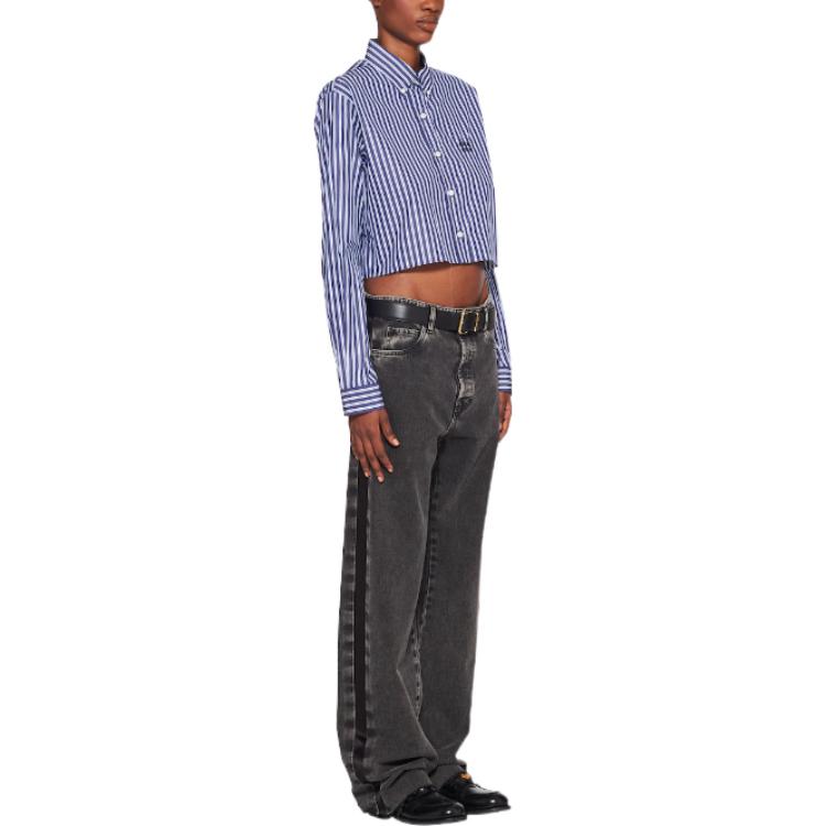 (Women) MIU MIU FW22  Blue Striped Logo Button-Up Long Sleeve Shirt. MK1708-11O0-F0008 圖 5