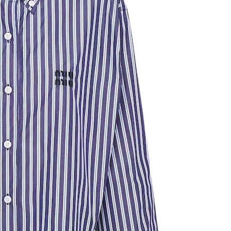 (Women) MIU MIU FW22  Blue Striped Logo Button-Up Long Sleeve Shirt. MK1708-11O0-F0008 圖 6