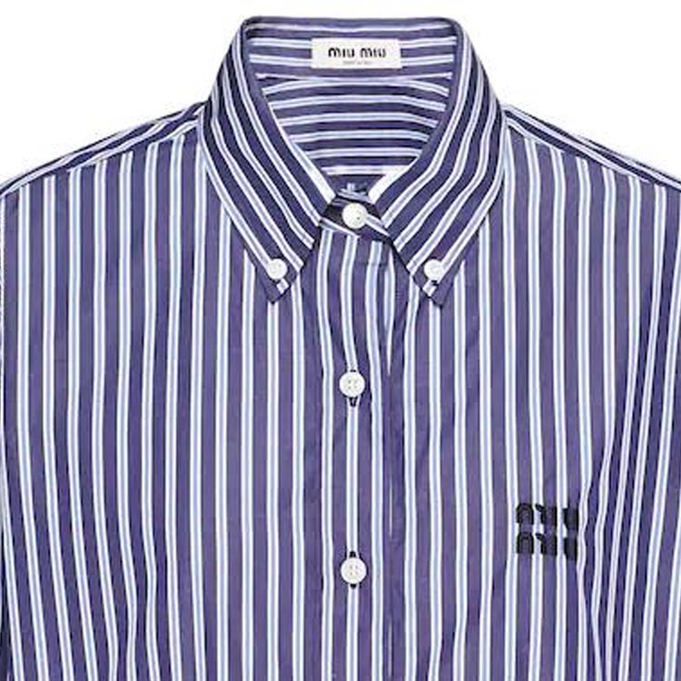(Women) MIU MIU FW22  Blue Striped Logo Button-Up Long Sleeve Shirt. MK1708-11O0-F0008 圖 7