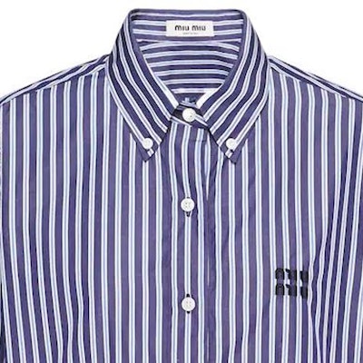 (Women) MIU MIU FW22 Blue Striped Logo Button-Up Long Sleeve Shirt. MK1708-11O0-F0008 Sizing (Women) MIU MIU FW22 Blue Striped Logo Button-Up Long Sleeve Shirt. MK1708-11O0-F0008