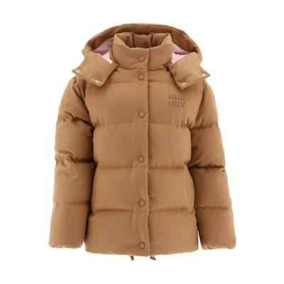 (Women) MIU MIU FW22 Brown Logo Hooded Down Jacket ML857-11GM-F0040