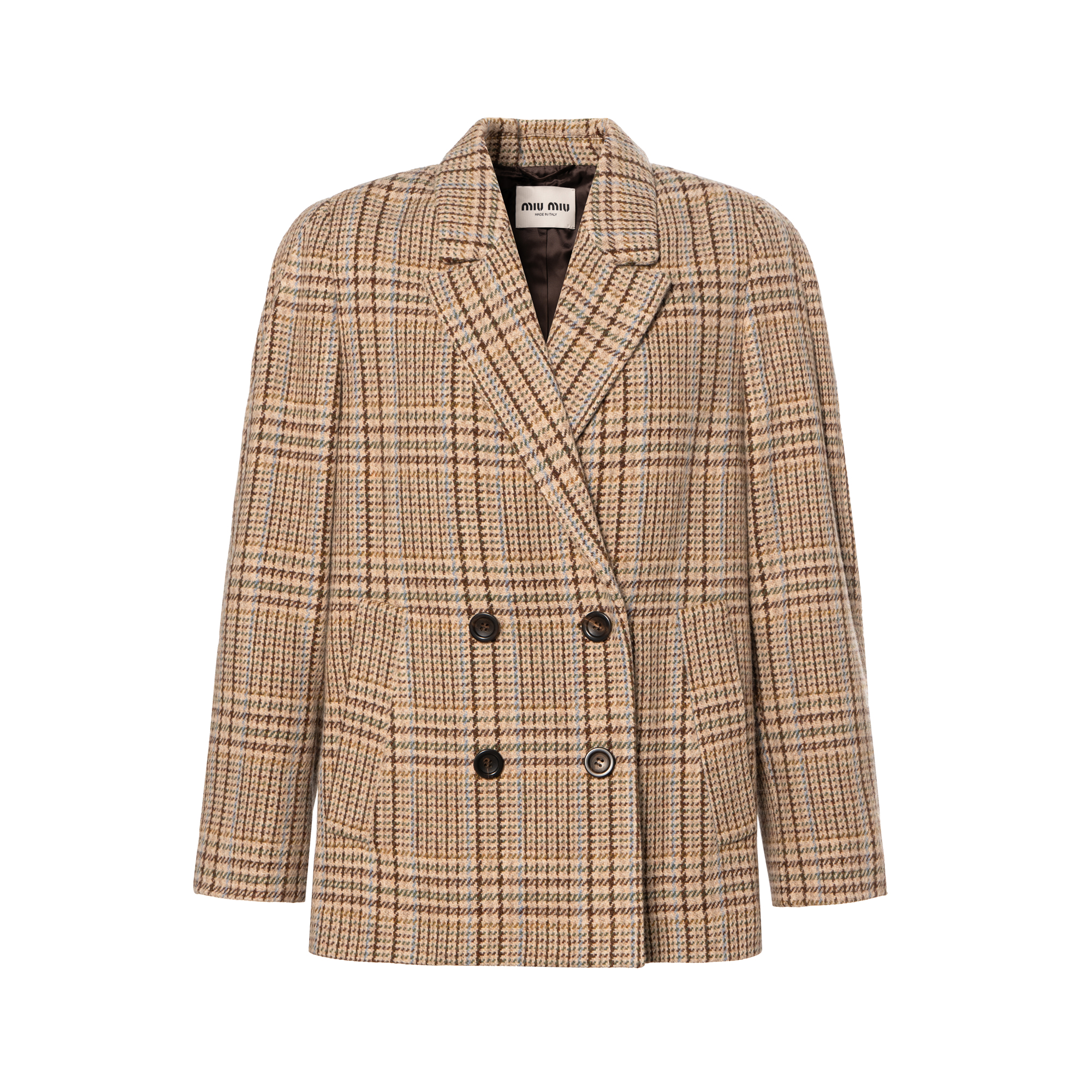 (Women) MIU MIU FW22  Brown Plaid Double-Breasted Long Sleeve Blazer MH181411GUF0324