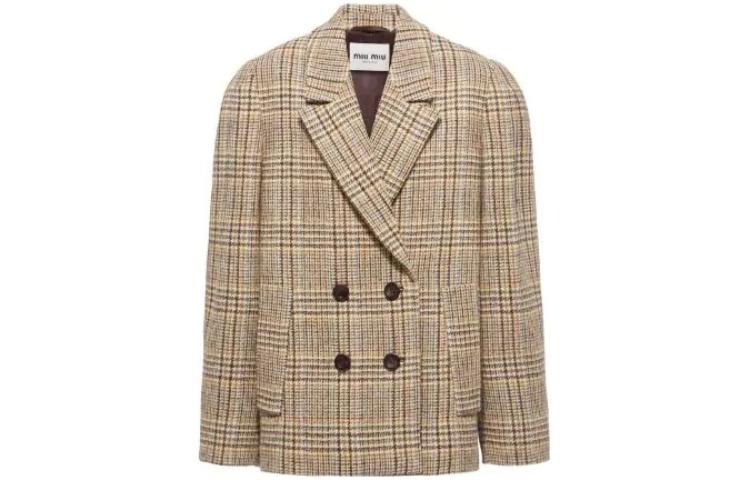 Order (W) MIU MIU FW22 棕色格紋雙排扣長袖西裝外套 MH181411GUF0324