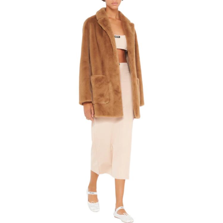 Lookbook (Women) MIU MIU FW22  Brown V-Neck Belted Mid-Length Coat. MZS010-12NE-F0005