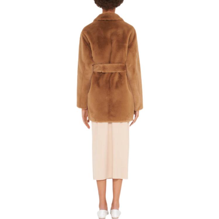 Shop (Women) MIU MIU FW22  Brown V-Neck Belted Mid-Length Coat. MZS010-12NE-F0005