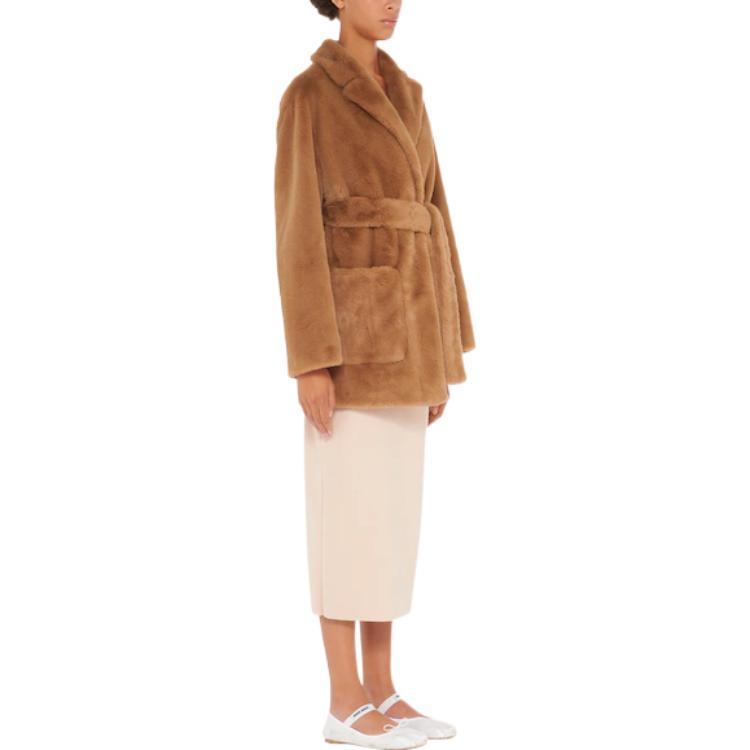 Purchase (Women) MIU MIU FW22  Brown V-Neck Belted Mid-Length Coat. MZS010-12NE-F0005