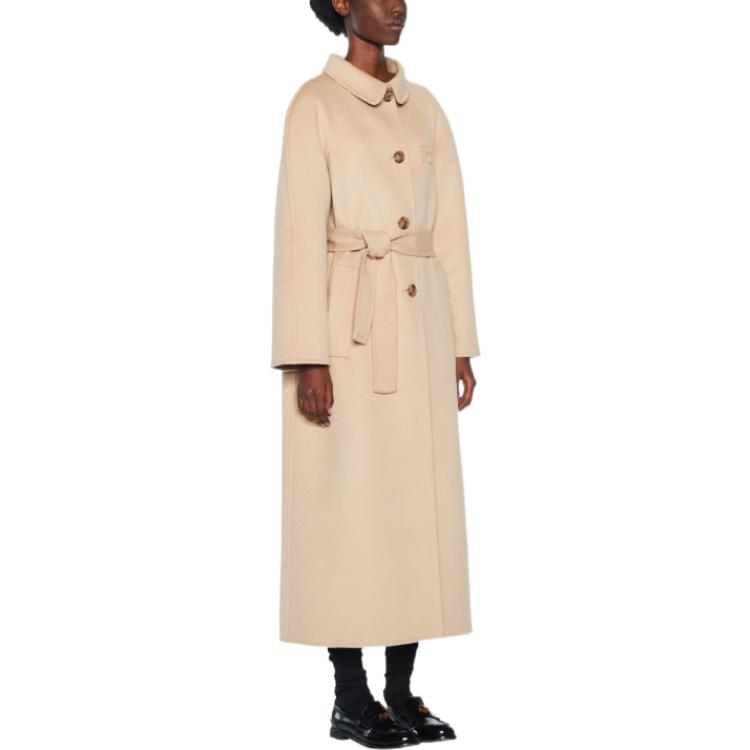 Purchase (Women) MIU MIU FW22  Embroidered Logo Belted Long Coat Khaki. MS1909-11KS-F0627