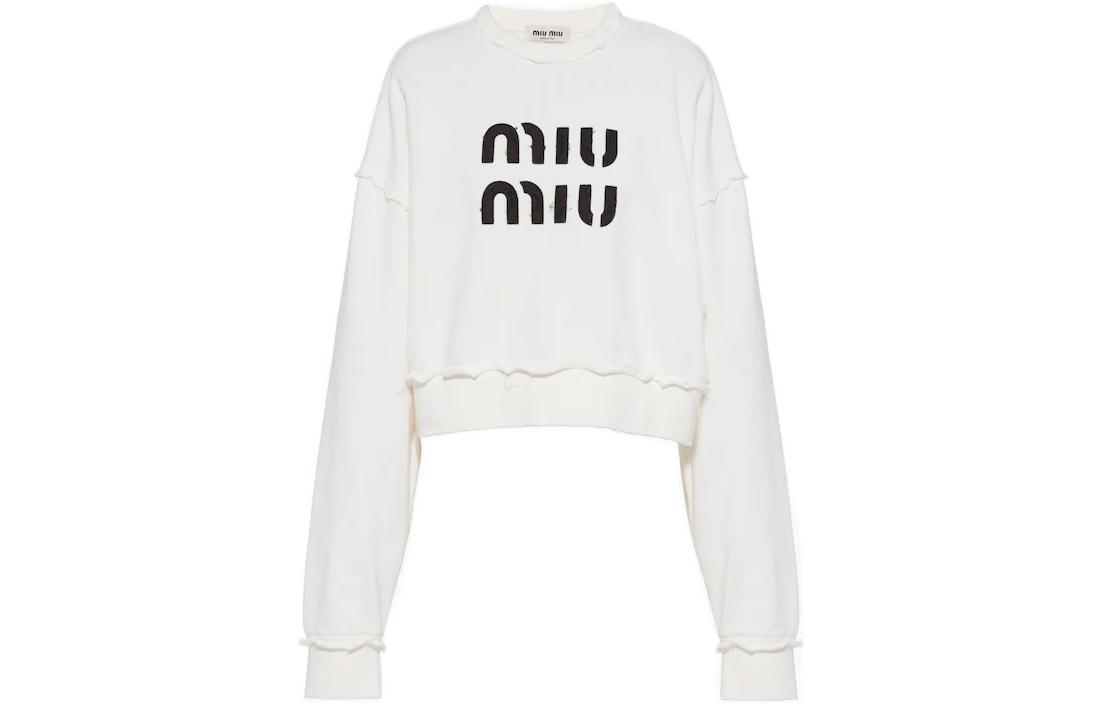 (Women) MIU MIU FW22  Embroidered Logo Pullover Sweatshirt White MJL911-12MI-F0009