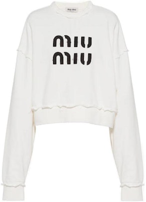 (W) MIU MIU FW22 刺绣标志白色套头衫卫衣 MJL911-12MI-F0009 Order (W) MIU MIU FW22 刺绣标志白色套头衫卫衣 MJL911-12MI-F0009