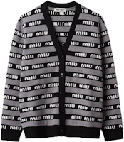 Order (W) MIU MIU FW22 灰色條紋logo針織V領鈕扣開衫毛衣 MMF657-1V8X-F0002
