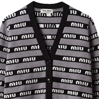 Cheap (W) MIU MIU FW22 灰色條紋logo針織V領鈕扣開衫毛衣 MMF657-1V8X-F0002