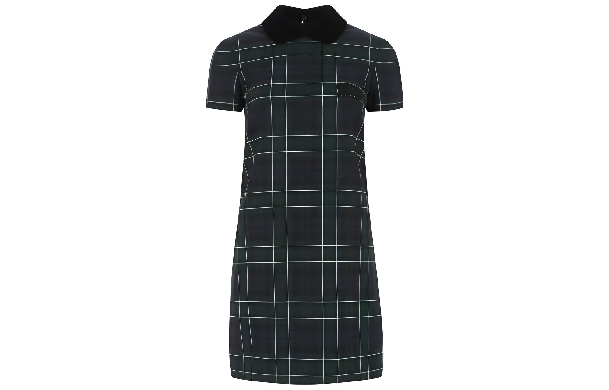 (Women) MIU MIU FW22  Green Plaid Short-Sleeve Dress with Logo Patch MF4626-1ZZV-F0008