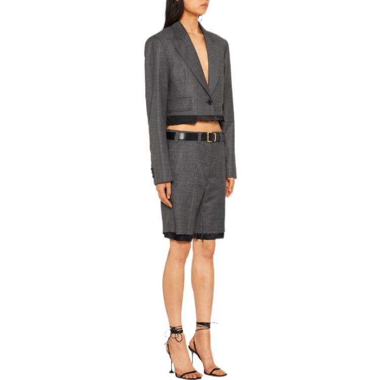 Purchase (W) MIU MIU FW22 그레이 컬러블록 프린지 싱글 버튼 플랩 포켓 블레이저 MH1835-11RF-F0480