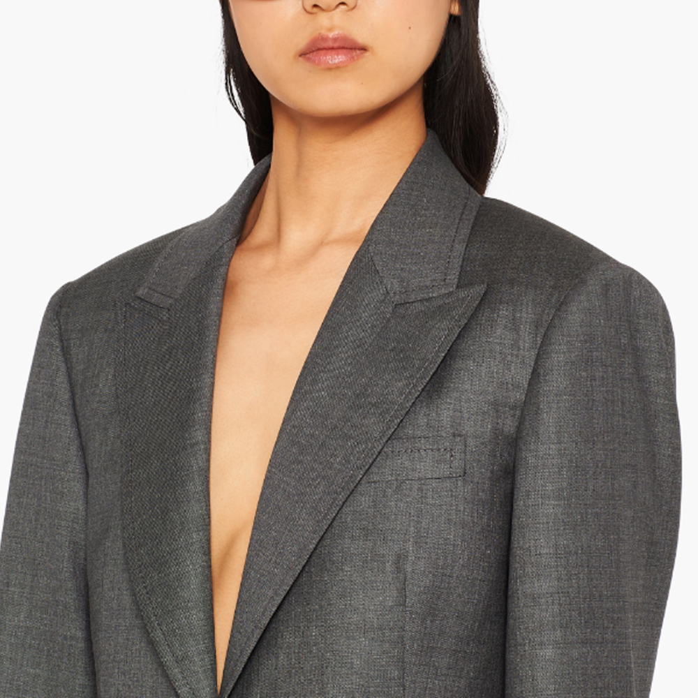 Details for (W) MIU MIU FW22 그레이 컬러블록 프린지 싱글 버튼 플랩 포켓 블레이저 MH1835-11RF-F0480