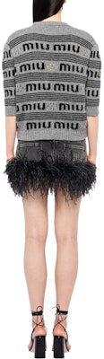 (Women) MIU MIU FW22 Grey Knit Sweater with Logo Stripes and Half Sleeves. MML718-12KB-F0BD9-S-231 Shop (Women) MIU MIU FW22 Grey Knit Sweater with Logo Stripes and Half Sleeves. MML718-12KB-F0BD9-S-231