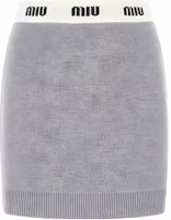 (Women) MIU MIU FW22 Grey Knitted Mid-Rise Slim Short Skirt with Logo Patchwork. MMG402-1V8X-F0031 (Women) MIU MIU FW22 Grey Knitted Mid-Rise Slim Short Skirt with Logo Patchwork. MMG402-1V8X-F0031
