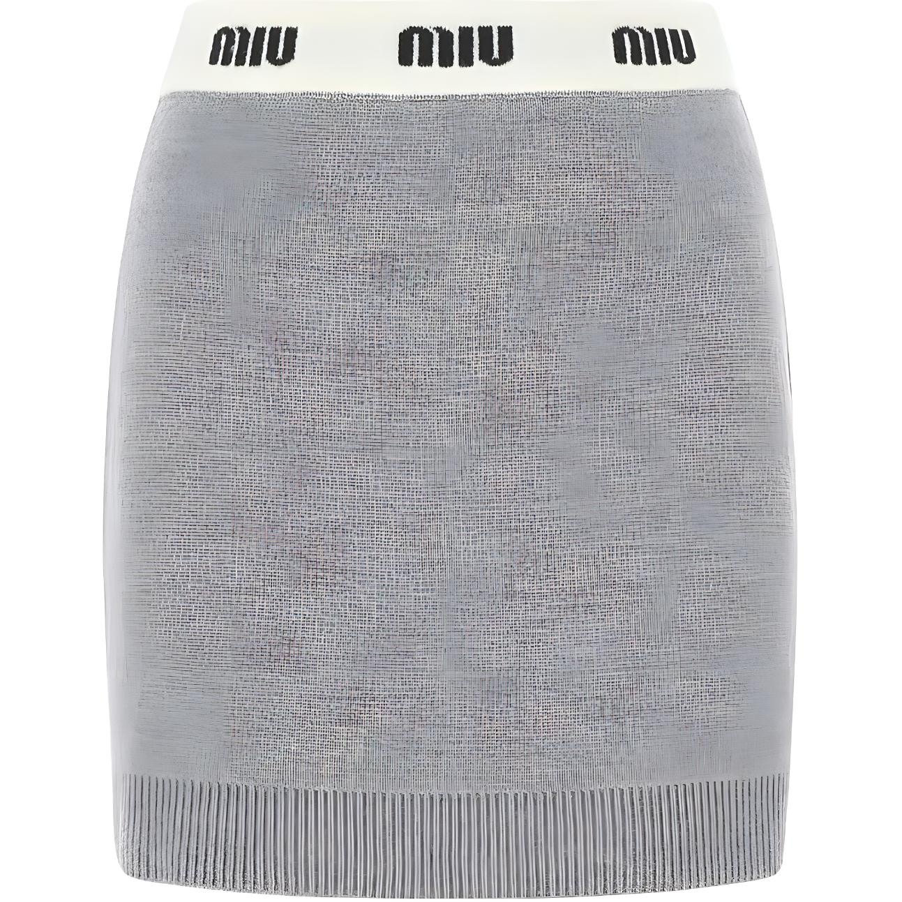 Order (W) MIU MIU FW22 灰色针织中腰修身短裙带标志拼接. MMG402-1V8X-F0031