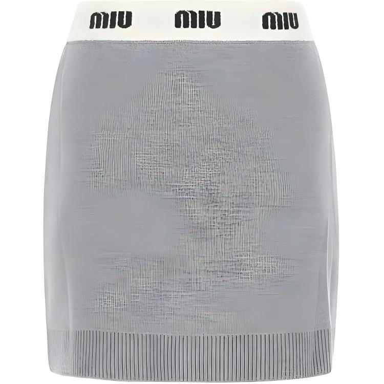 Lookbook (W) MIU MIU FW22 灰色针织中腰修身短裙带标志拼接. MMG402-1V8X-F0031
