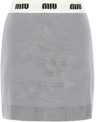 (W) MIU MIU FW22 灰色针织中腰修身短裙带标志拼接. MMG402-1V8X-F0031 Lookbook (W) MIU MIU FW22 灰色针织中腰修身短裙带标志拼接. MMG402-1V8X-F0031