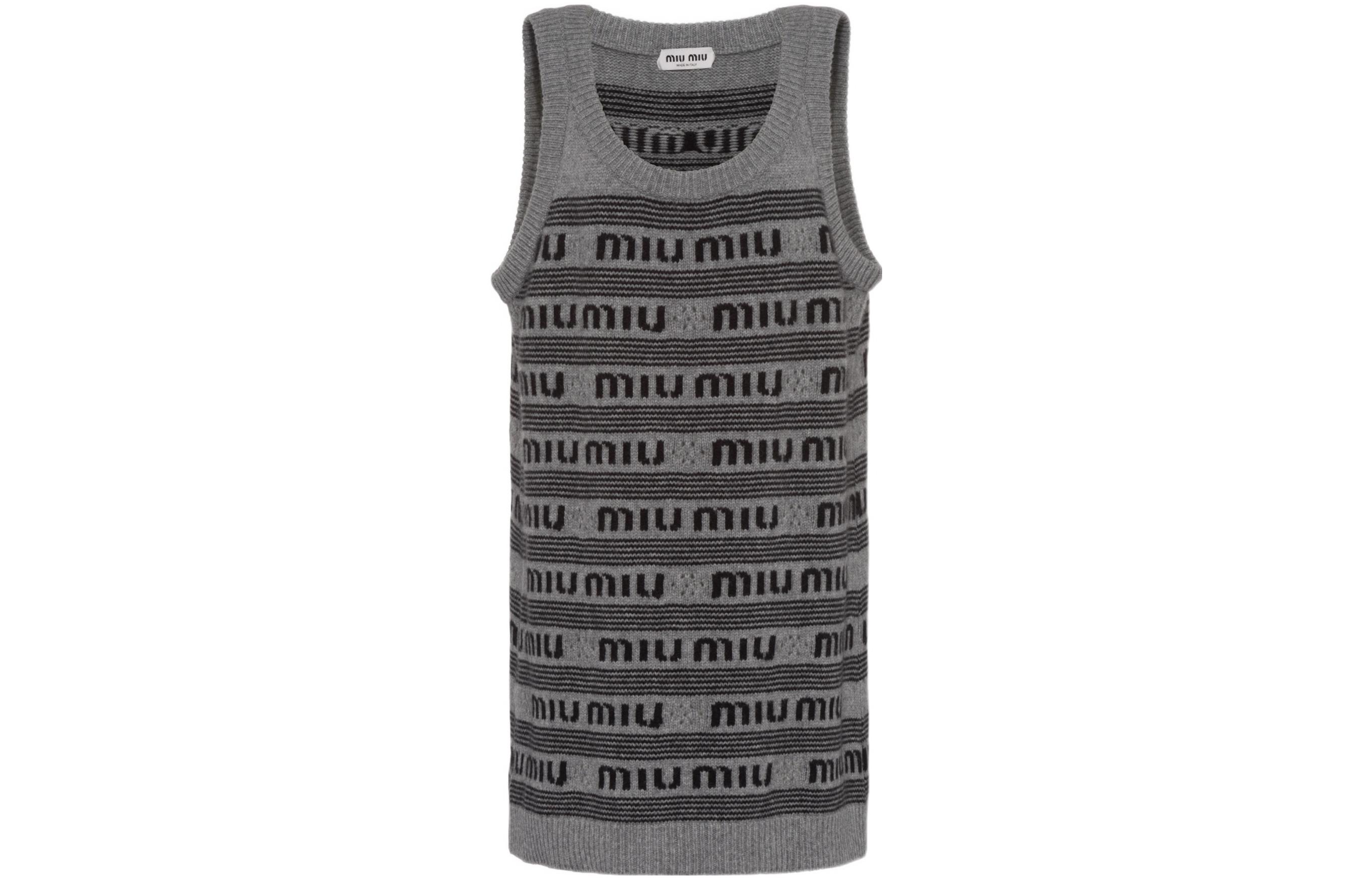 (Women) MIU MIU FW22  Grey Sleeveless Dress with Letter Logo Jacquard. MMA757-12KA-F0BD9