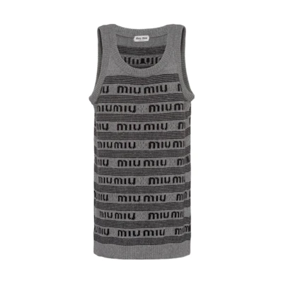 (Women) MIU MIU FW22 Grey Sleeveless Dress with Letter Logo Jacquard. MMA757-12KA-F0BD9