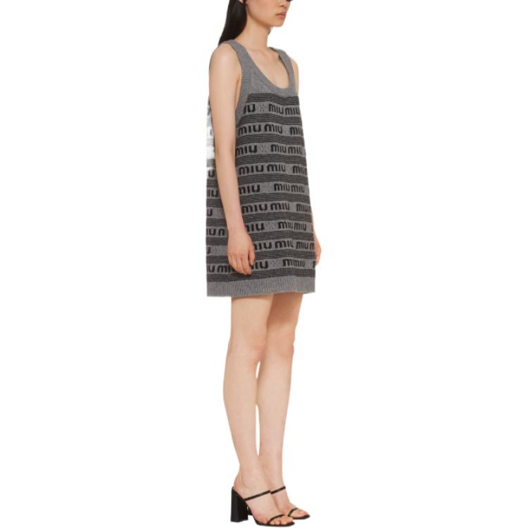 Purchase (W) MIU MIU FW22 灰色无袖连衣裙字母标志提花织物. MMA757-12KA-F0BD9