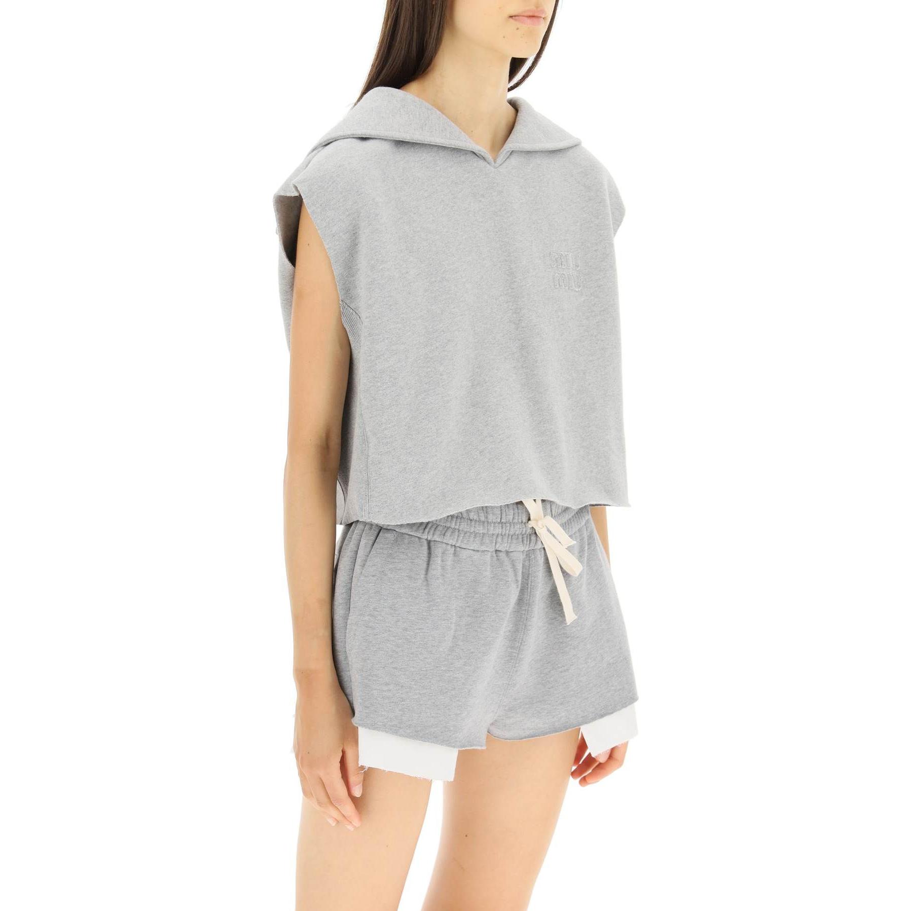 Purchase (W) MIU MIU 2022秋冬灰色无袖连帽套头卫衣. MJT654-102J-F0031