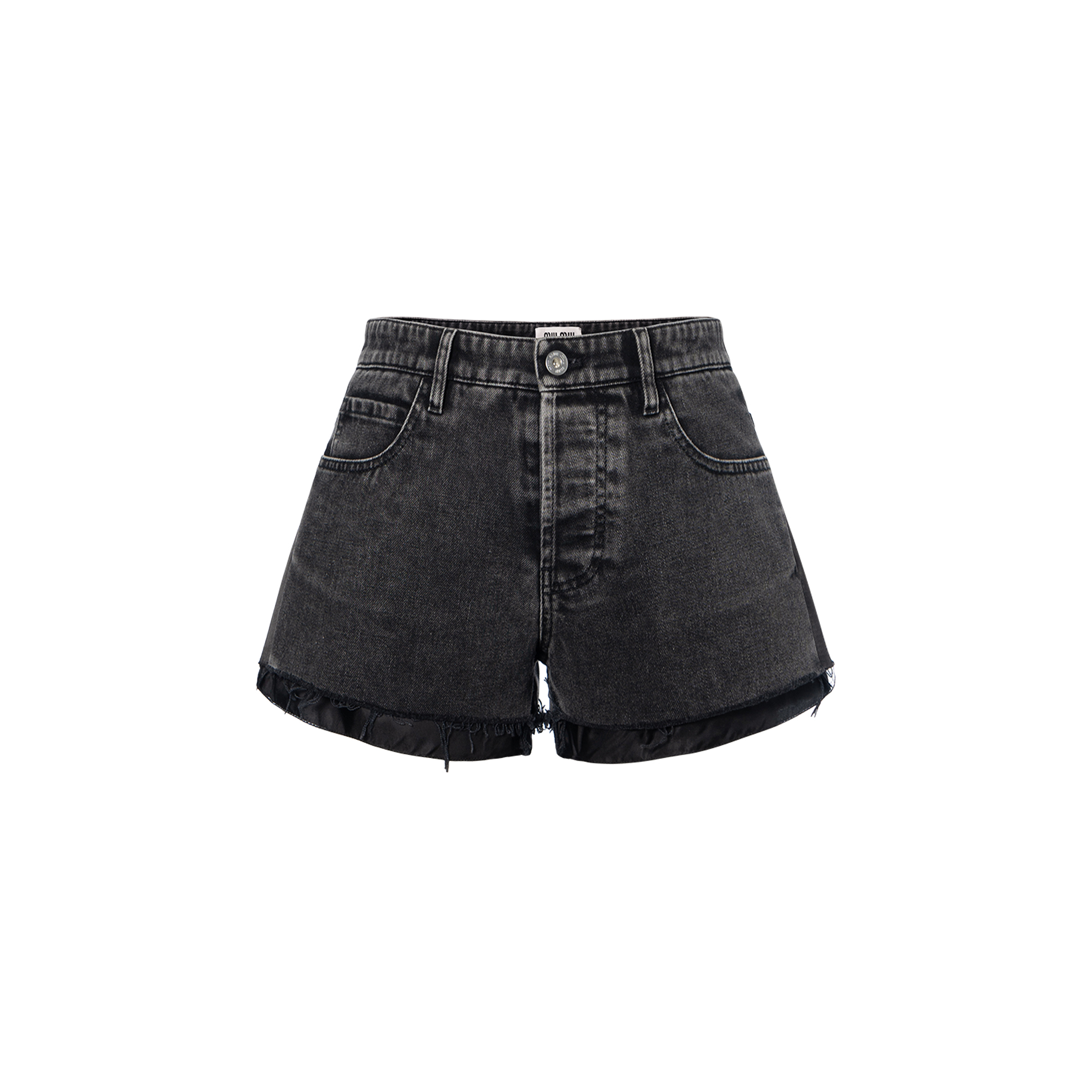 (Women) MIU MIU FW22  Mid-Waist Washed Denim Shorts in Dark Gray. GWP449-115V-F0002