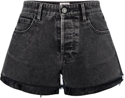 (Women) MIU MIU FW22 Mid-Waist Washed Denim Shorts in Dark Gray. GWP449-115V-F0002 (Women) MIU MIU FW22 Mid-Waist Washed Denim Shorts in Dark Gray. GWP449-115V-F0002