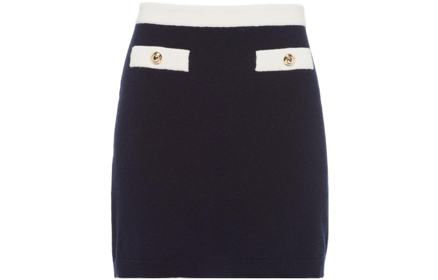 (Women) MIU MIU FW22  Navy Colorblock Metal Button Short Casual Long Skirt MMG416-12KG-F0008
