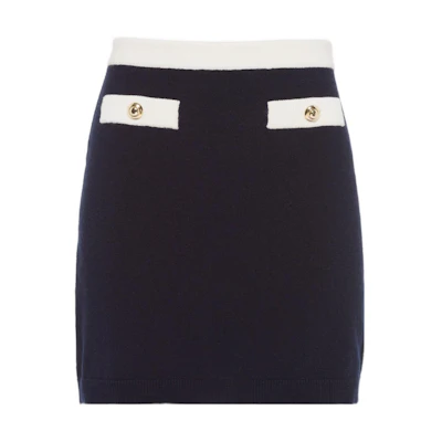 (Women) MIU MIU FW22 Navy Colorblock Metal Button Short Casual Long Skirt MMG416-12KG-F0008