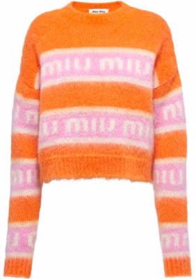 (W) MIU MIU 秋冬款宽松条纹撞色针织Logo毛衣 - 橙色多彩条纹. MML673-11YG-F0049 Buy (W) MIU MIU 秋冬款宽松条纹撞色针织Logo毛衣 - 橙色多彩条纹. MML673-11YG-F0049