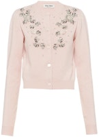 (Women) MIU MIU FW22 Pink Embroidered Cashmere Knit Cardigan Sweater. MMF667-119Y-F0E18 (Women) MIU MIU FW22 Pink Embroidered Cashmere Knit Cardigan Sweater. MMF667-119Y-F0E18