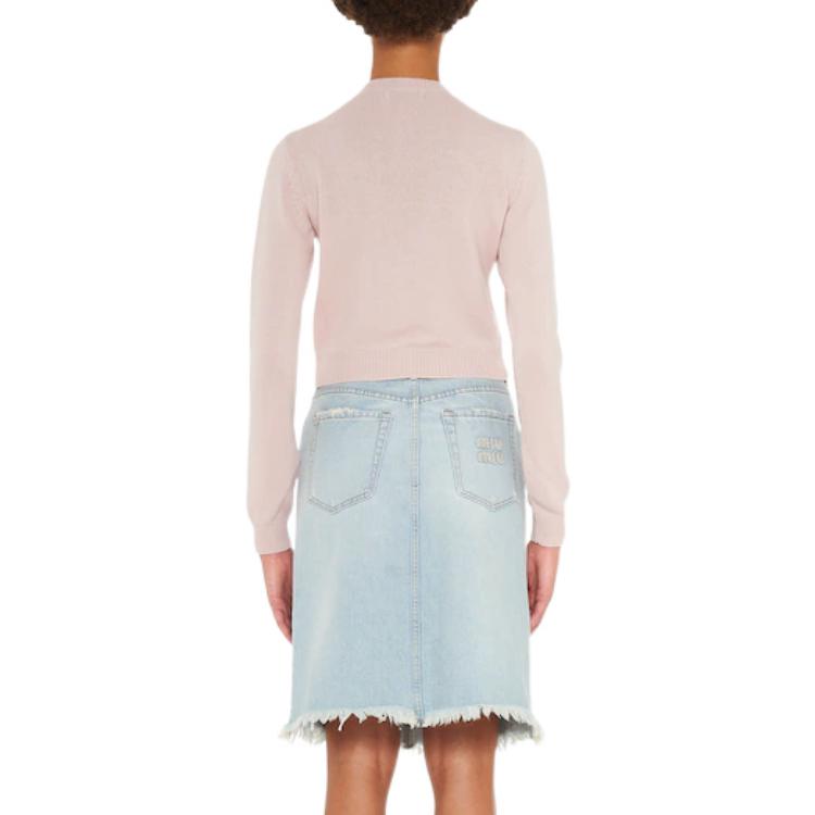 Shop (Women) MIU MIU FW22  Pink Embroidered Cashmere Knit Cardigan Sweater. MMF667-119Y-F0E18