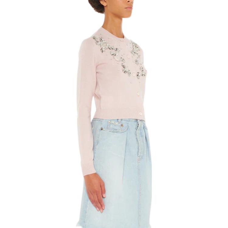 Purchase (Women) MIU MIU FW22  Pink Embroidered Cashmere Knit Cardigan Sweater. MMF667-119Y-F0E18